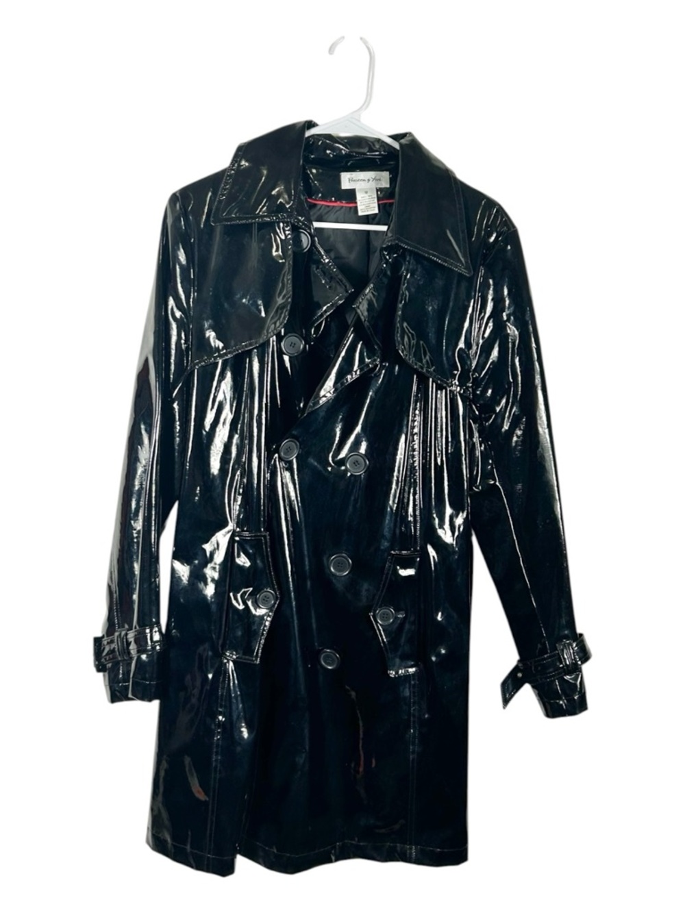 Preston & York Black Vinyl Belted Trench Coat Size 12